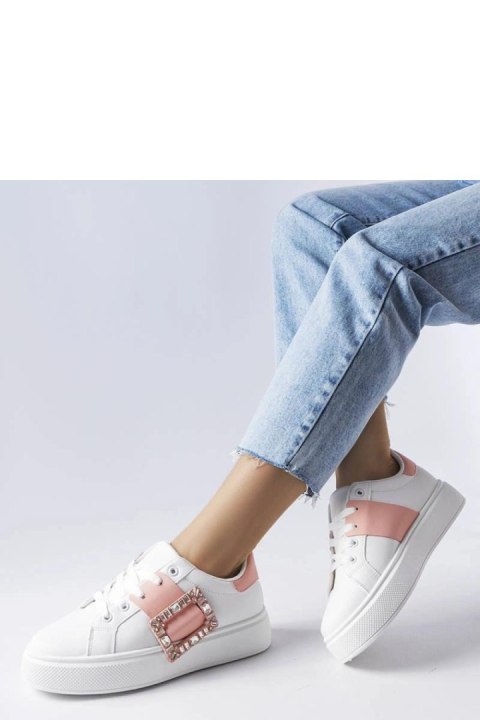 Białe sneakersy zdobione różową klamerką Ike - Solea Białe sneakersy zdobione różową klamerką Ike - Solea