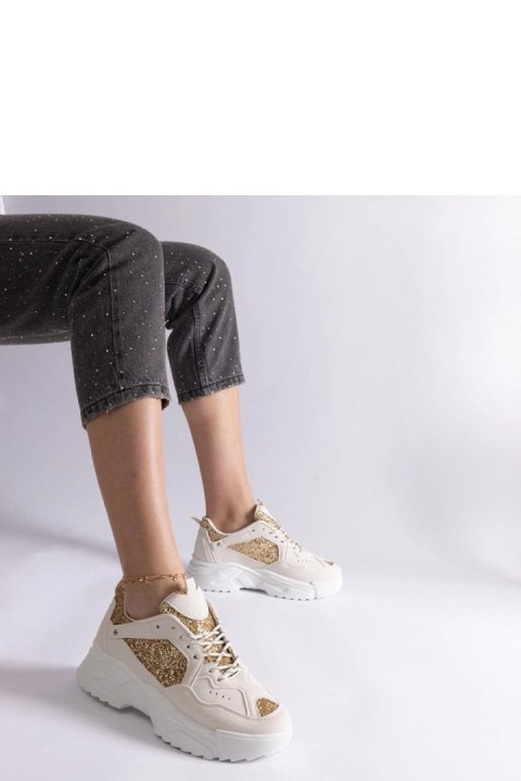 Beżowe sneakersy damskie z brokatowymi wstawkami Caraballo - Solea Beżowe sneakersy damskie z brokatowymi wstawkami Caraballo - Solea