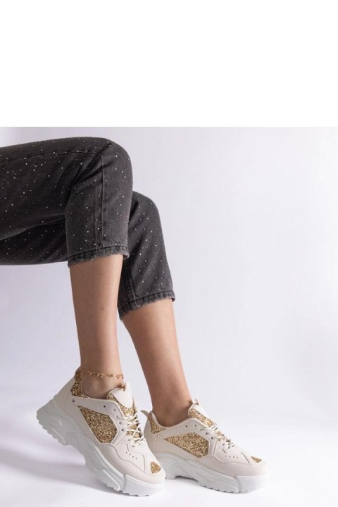 Beżowe sneakersy damskie z brokatowymi wstawkami Caraballo - Solea Beżowe sneakersy damskie z brokatowymi wstawkami Caraballo - Solea