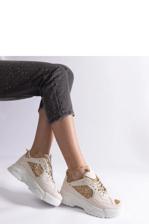 Beżowe sneakersy damskie z brokatowymi wstawkami Caraballo - Solea Beżowe sneakersy damskie z brokatowymi wstawkami Caraballo - Solea