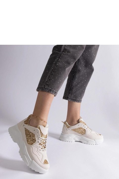 Beżowe sneakersy damskie z brokatowymi wstawkami Caraballo - Solea Beżowe sneakersy damskie z brokatowymi wstawkami Caraballo - Solea