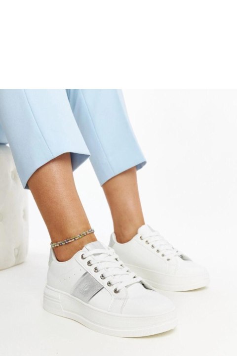Biało-srebrne sneakersy na grubszej podeszwie Finestra - Solea Biało-srebrne sneakersy na grubszej podeszwie Finestra - Solea