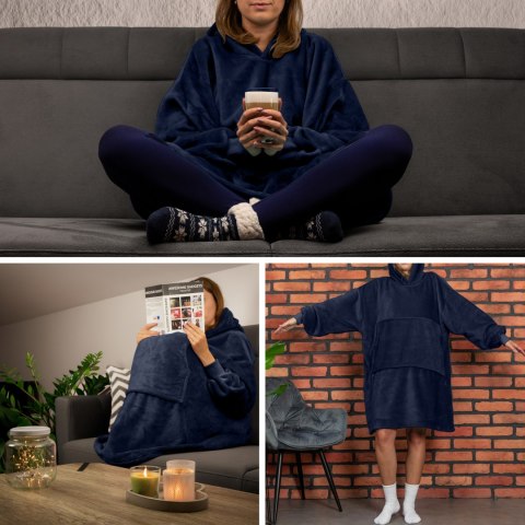 Bluzair Bluza Koc Hoodie Oversize Polska Granatowy Bluzair Bluza Koc Hoodie Oversize Polska Granatowy