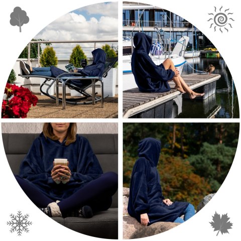 Bluzair Bluza Koc Hoodie Oversize Polska Granatowy Bluzair Bluza Koc Hoodie Oversize Polska Granatowy