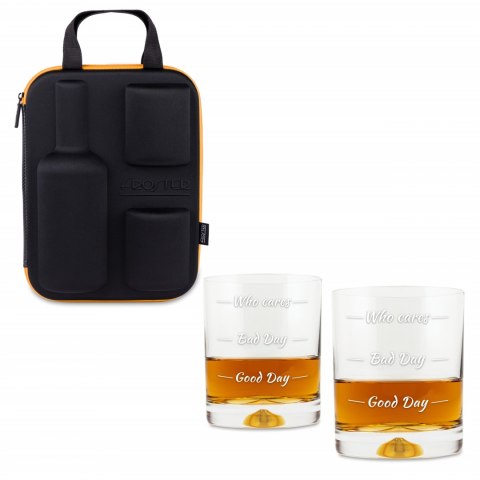 Etui na whisky ze szklankami Who cares na urodziny Etui na whisky ze szklankami Who cares na urodziny