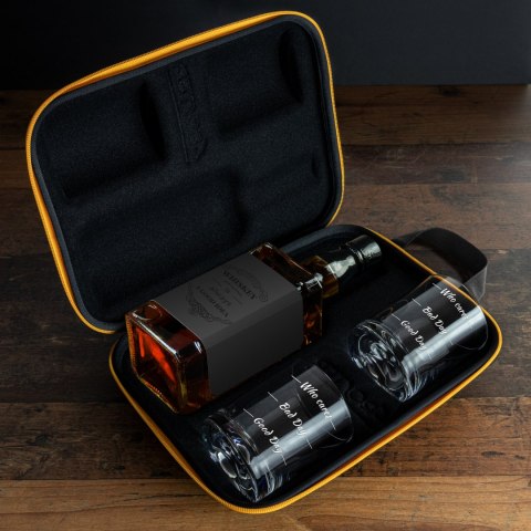 Etui na whisky ze szklankami Who cares na urodziny Etui na whisky ze szklankami Who cares na urodziny