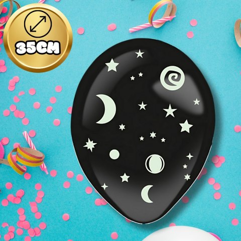 BALONY DMUCHANE LATEKSOWE CZARNE 3 SZT + NAKLEJKI GWIAZDKI FLUO NA URODZINY