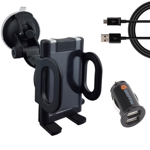 Uchwyt na telefon z ładowarką i przewodem USB