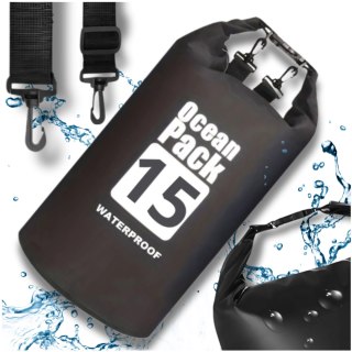 WOREK WODOODPORNY WODOSZCZELNY KAJAK TORBA PLECAK TURYSTYCZNY 15L CZARNY