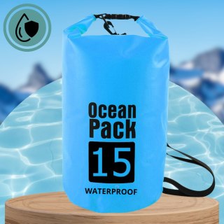 WOREK WODOODPORNY WODOSZCZELNY KAJAK TORBA PLECAK TURYSTYCZNY 15L NIEBIESKI
