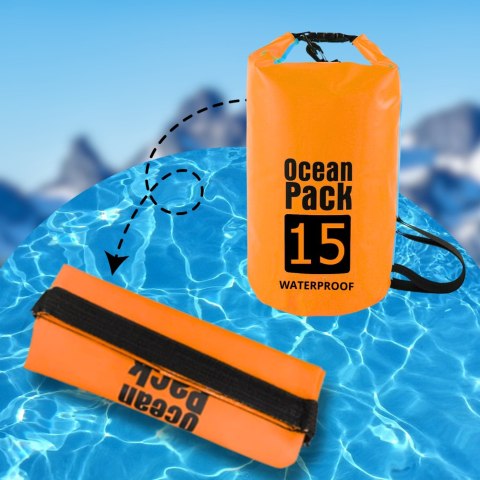 WOREK WODOODPORNY WODOSZCZELNY KAJAK TORBA PLECAK TURYSTYCZNY 15L POMARAŃCZOWY