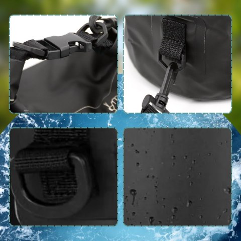 WOREK WODOODPORNY WODOSZCZELNY KAJAK TORBA PLECAK TURYSTYCZNY 20L CZARNY