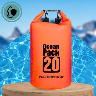WOREK WODOODPORNY WODOSZCZELNY KAJAK TORBA PLECAK TURYSTYCZNY 20L POMARAŃCZOWY