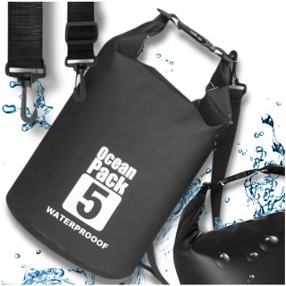 WOREK WODOODPORNY WODOSZCZELNY KAJAK TORBA PLECAK TURYSTYCZNY 5L CZARNY