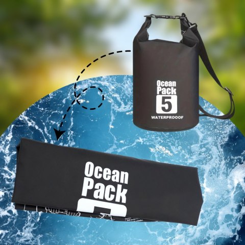 WOREK WODOODPORNY WODOSZCZELNY KAJAK TORBA PLECAK TURYSTYCZNY 5L CZARNY