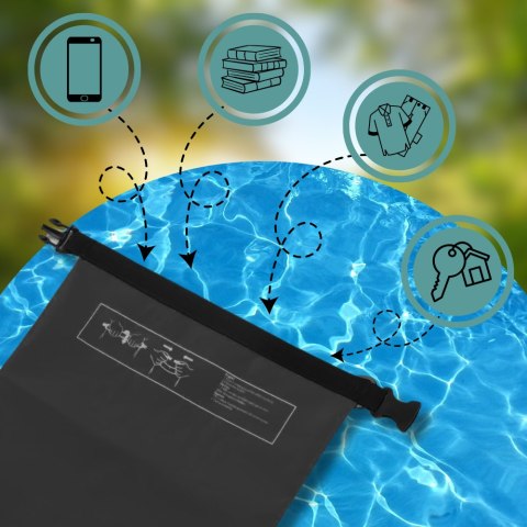 WOREK WODOODPORNY WODOSZCZELNY KAJAK TORBA PLECAK TURYSTYCZNY 5L CZARNY