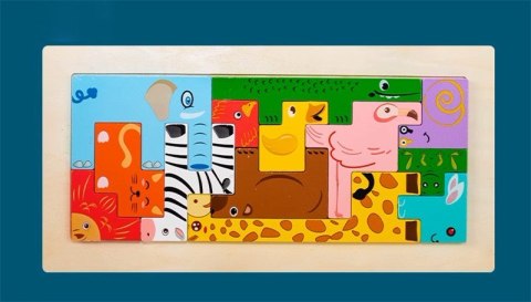 DREWNIANA UKŁADANKA KLOCKI DOPASUJ KSZTAŁTY DLA DZIECKA ZWIERZĘTA ZOO