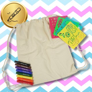 BAWEŁNIANA TORBA PLECAK WOREK DO KOLOROWANIA DLA DZIECI DO SZKOŁY PRACE RĘCZNE