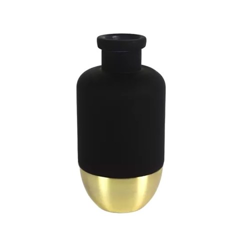 Wazon na kwiaty matowy gładki czarno złoty 25 cm szkło metal 8718317838576