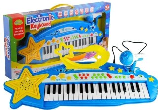 LEAN Toys Duży Keyboard 37 Klawiszy MP3 + Mikrofon Niebieski