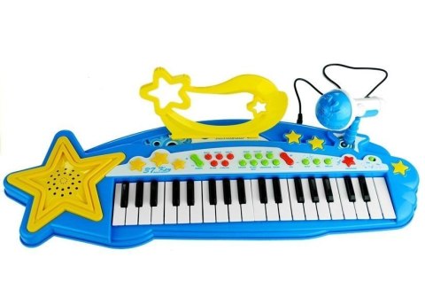 LEAN Toys Duży Keyboard 37 Klawiszy MP3 + Mikrofon Niebieski