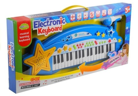 LEAN Toys Duży Keyboard 37 Klawiszy MP3 + Mikrofon Niebieski