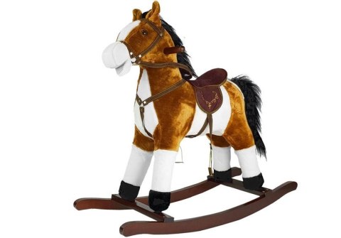 LEAN Toys Koń Na Biegunach 74cm Jasny Brąz Rusza Pyskiem Ogonem