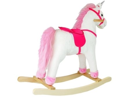 LEAN Toys Koń Na Biegunach Jednorożec Biały Dźwięki Rusza Pyskiem Ogonem 74 cm