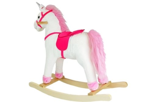LEAN Toys Koń Na Biegunach Jednorożec Biały Dźwięki Rusza Pyskiem Ogonem 74 cm