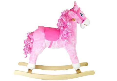 LEAN Toys Koń Na Biegunach Różowy z Lokami Dźwięki Rusza Pyskiem Ogonem 74 cm