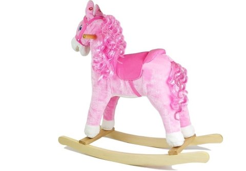 LEAN Toys Koń Na Biegunach Różowy z Lokami Dźwięki Rusza Pyskiem Ogonem 74 cm