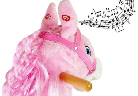 LEAN Toys Koń Na Biegunach Różowy z Lokami Dźwięki Rusza Pyskiem Ogonem 74 cm