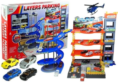 LEAN Toys Parking Poziomowy Tor Winda 4 Autka Helikopter