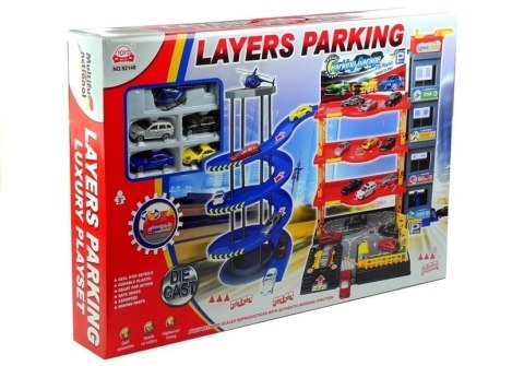 LEAN Toys Parking Poziomowy Tor Winda 4 Autka Helikopter