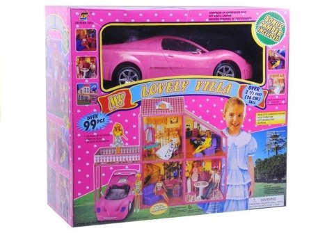 Rozkładana Willa Dla Lalek 76cm + Auto + Akcesoria