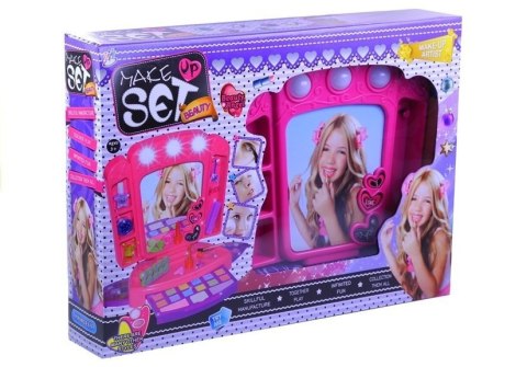 LEAN Toys Toaletka Zestaw Kosmetyki Lusterko Światełka Róż