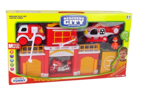 LEAN Toys Zestaw Straż Remiza Strażacka z Dźwiękiem