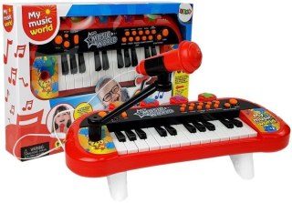 LEAN Toys Keyboard Pianinko 24 Klawisze USB Mikrofon Czerwony