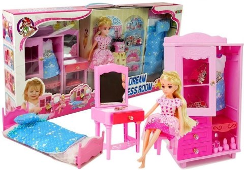 LEAN Toys Lalka Meble Zestaw Łóżko Szafa Toaletka