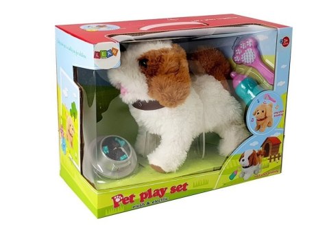 LEAN Toys Pluszowy Pies na Baterie Biały w Łaty Rusza Ogonem Dźwięk