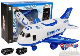 LEAN Toys Samolot Rozkładany Policyjny z Autkami 1:64 ze światłami i dźwiękiem