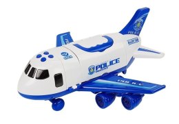 LEAN Toys Samolot Rozkładany Policyjny z Autkami 1:64 ze światłami i dźwiękiem