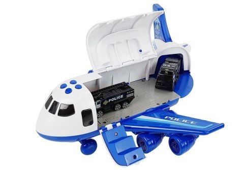 LEAN Toys Samolot Rozkładany Policyjny z Autkami 1:64 ze światłami i dźwiękiem