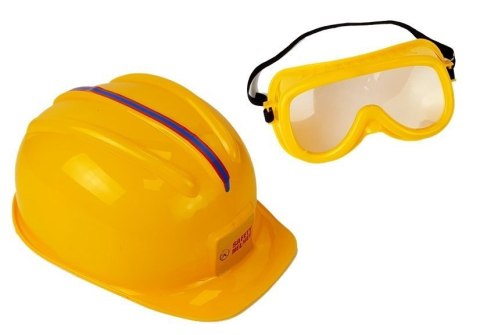 LEAN Toys Zestaw Narzędzi Piła Zielona Na Baterie Kask Rękawice i Okulary ochronne