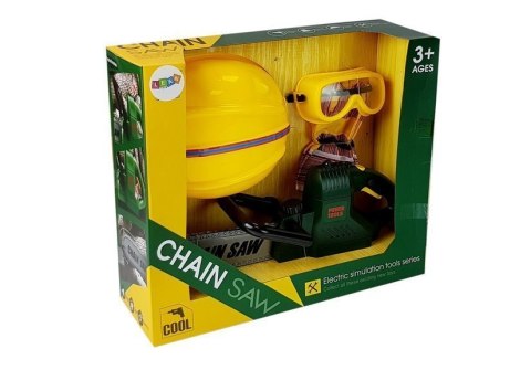 LEAN Toys Zestaw Narzędzi Piła Zielona Na Baterie Kask Rękawice i Okulary ochronne