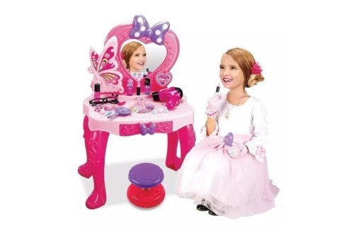 LEAN Toys Zestaw Piękności Toaletka dla dziewczynki z Lusterkiem Dźwiękami Światłem Stołeczek
