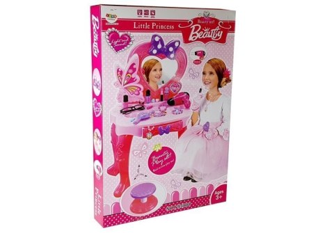 LEAN Toys Zestaw Piękności Toaletka dla dziewczynki z Lusterkiem Dźwiękami Światłem Stołeczek