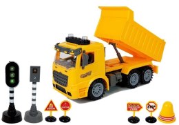 LEAN Toys Zestaw Wywrotka 1:14 Znaki Drogowe Światła Fotoradar Żółta