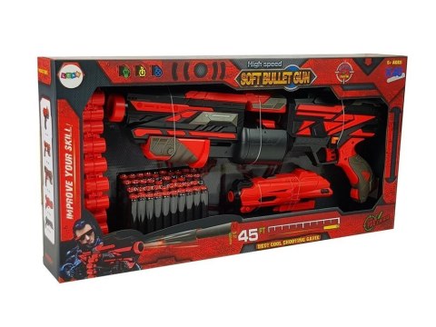 LEAN Toys Duży Pistolet Karabin Na Piankowe Naboje 40 Sztuk Czerwono- Czarny Celownik