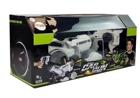 LEAN Toys Pistolet Wyrzutnia Autko 2 w 1 Zdalnie Sterowany Piankowe Krążki Biały 2,4 G